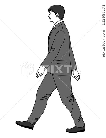 Full-body sideways illustration of a man walking 112989172