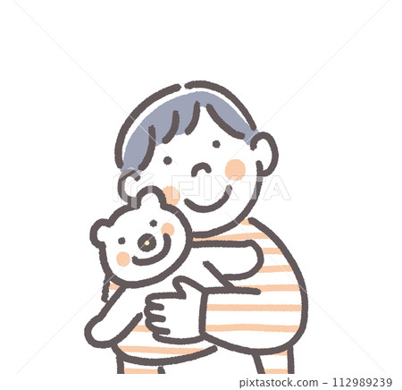 boy hugging a stuffed animal 112989239