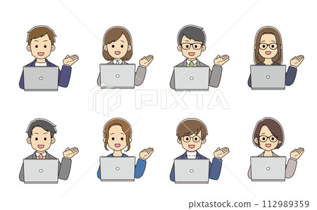 Young people in suits giving guidance in front of computers 112989359