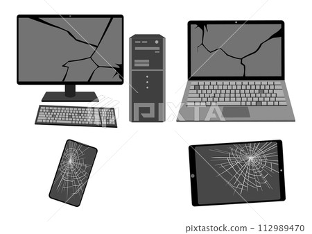 損壞的電腦、智慧型手機和平板電腦 損壞的電腦、智慧型手機和平板電腦 112989470