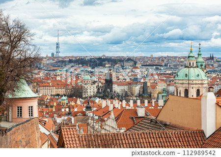Panorama of old historic town Prague, in Czech Praha, Central Bohemia, Czech Republic 112989542