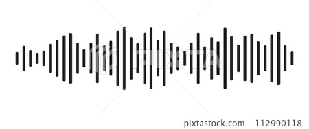 Sound wave decibel audio record simple voice message icon isolated on white background. Podcast player, music track Sound wave decibel audio record simple voice message icon isolated on white background. Podcast player, music track 112990118