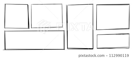 Rectangle frame cadre, edge grunge border, text box textured isolated on white background. Hand drawn decorative stroke, vintage sketch icon 112990119