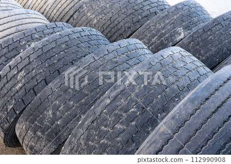 Pile of used truck tires Pile of used truck tires 112990908