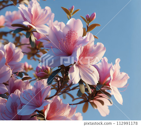 粉紅色的杜鵑花和藍天 粉紅色的杜鵑花和藍天 112991178