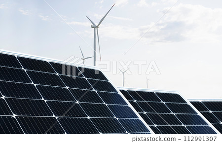 Solar panels with wind turbines 112991307