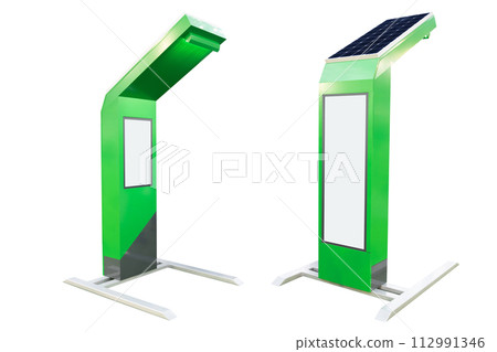 Isolated street screen for advertising - information board powered by solar panel 112991346