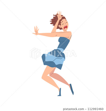 Panicked and Scared Woman, Worried, Scared, Nervous Person, Human Emotions and Feelings Vector Illustration 112991460