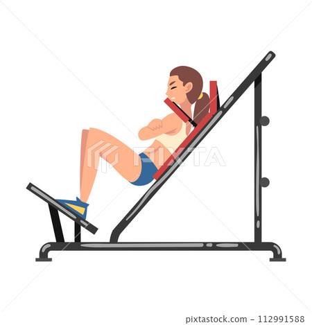 Woman Training on Shoulder Press Machine Vector Illustration 112991588