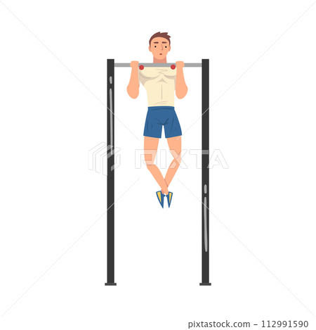 Young Sportsman Making Pull-ups in Gym Vector Illustration 112991590