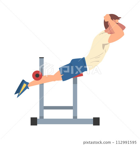 Man Training on Abdominal Crunch Bench Vector Illustration 112991595