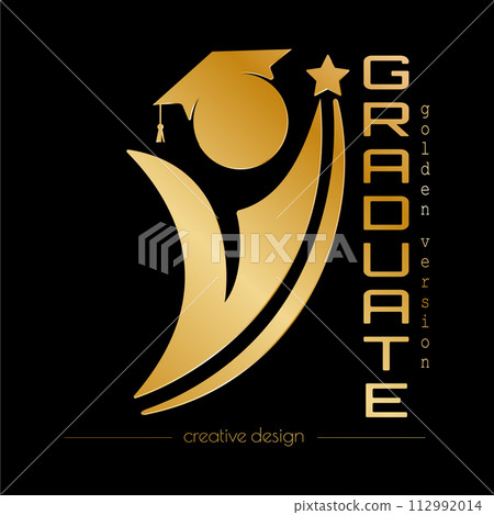 Graduate student. Gold badge for special events, posters, banners, diplomas. The idea of a creative logo Graduate student. Gold badge for special events, posters, banners, diplomas. The idea of a creative logo 112992014