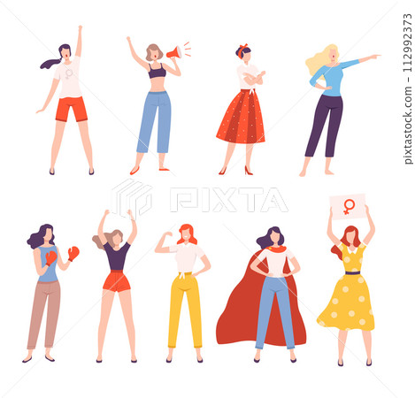 Strong Girls Set, Women Empowerment Movement, Gender Equality, Feminism, Freedom, Protest, Female Power and Rights Concept Flat Style Vector Illustration Strong Girls Set, Women Empowerment Movement, Gender Equality, Feminism, Freedom, Protest, Female Power and Rights Concept Flat Style Vector Illustration 112992373