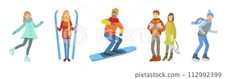 People Character Enjoy Winter Sport Activity Vector Set 112992399
