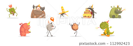 Toy Monster With Birthday Party Object Vector Set 112992423