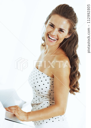 smiling young woman in bathroom 112992805