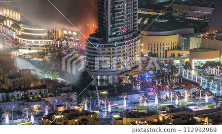 Huge Fire accident occured from the The Address Hotel before New Year 2016 celebration timelapse 112992969