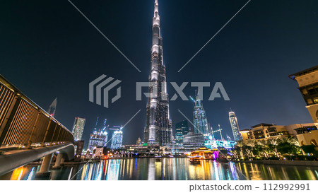 Dubai downtown and Burj Khalifa timelapse in Dubai, UAE 112992991