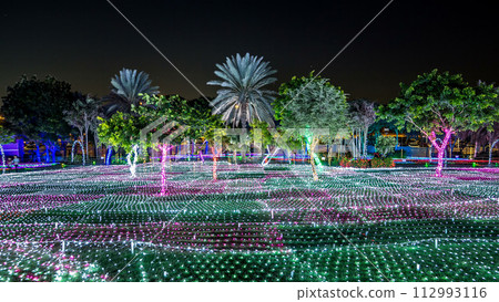 Dubai Glow Garden timelapse with illuminated trees and sculptures Dubai Glow Garden timelapse with illuminated trees and sculptures 112993116