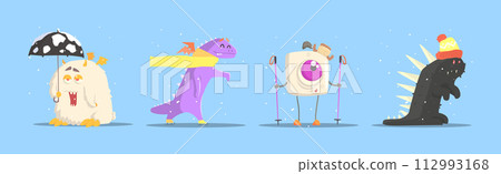 Winter Dressed Monsters in Funny Situation Vector Set Winter Dressed Monsters in Funny Situation Vector Set 112993168
