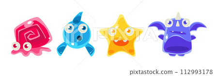 Funny Colorful Little Bubble Character and Cute Jelly Creature Vector Set Funny Colorful Little Bubble Character and Cute Jelly Creature Vector Set 112993178
