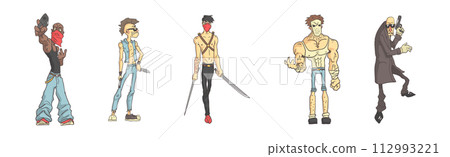 Man Killer or Assassin Character with Weapon Vector Set Man Killer or Assassin Character with Weapon Vector Set 112993221