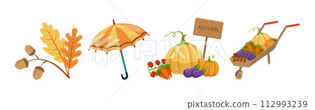 Autumn Season Object and Element Colorful Vector Set 112993239