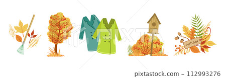Autumn Season Object and Element Colorful Vector Set 112993276