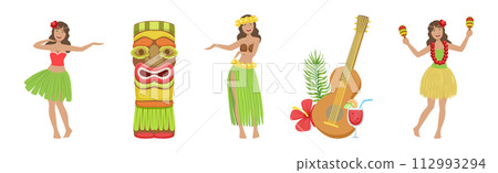 Hawaiian Object and Item of Beach Resort Vector Set 112993294