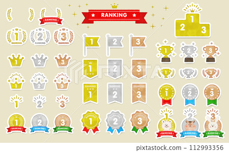 Three-dimensional hand-drawn style vector ranking icon set Three-dimensional hand-drawn style vector ranking icon set 112993356