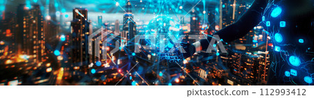 ai, big, data, hologram, metaverse, futuristic, light, banner, game, map, close, up, esg, technology, space, earth, planet, star, globe, world, sun, blue, boheh, science, energy, illustration, univers 112993412