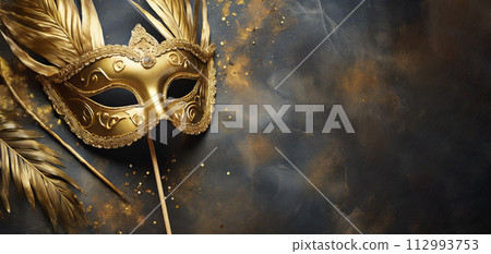 Carnival party celebration concept with elegant gold mask Carnival party celebration concept with elegant gold mask 112993753