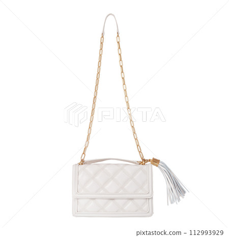 Elegant White Quilted Handbag. Isolated. Elegant White Quilted Handbag. Isolated. 112993929