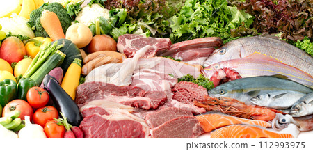 Meat, vegetables, fish collection 112993975