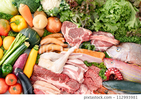 Meat, vegetables, fish collection 112993981