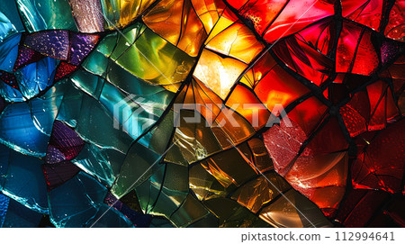 cracked iridescent glass background 112994641