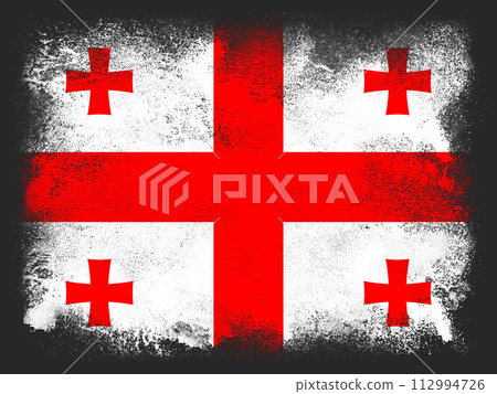 Georgia country Flag design composed of exploding powder and paint isolated on a black background. Colorful abstract dust particles explosion. Euro 2024 football symbol for printing 112994726