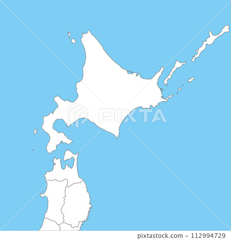 A simple blank map from Hokkaido to northern Tohoku, including prefectural boundaries 112994729