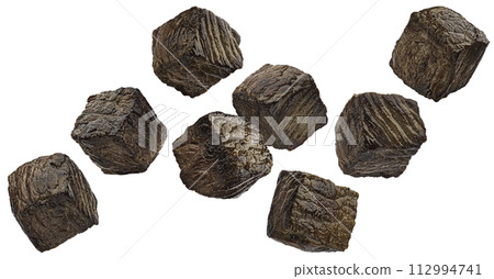 Grilled beef cubes isolated on white background with clipping path, traditional goulash ingredient Grilled beef cubes isolated on white background with clipping path, traditional goulash ingredient 112994741