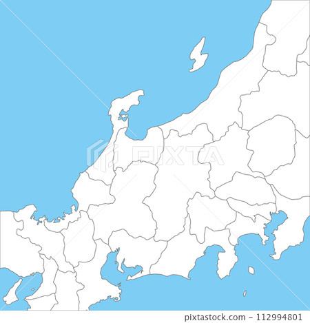 A simple blank map of the Hokuriku and Chubu regions, including prefectural boundaries 112994801