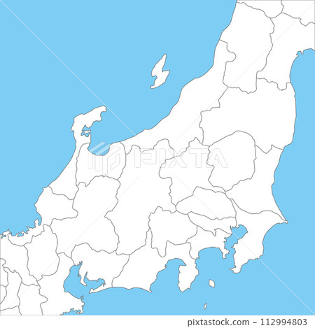 為從關東地區到中部地區的人們提供的簡單空白地圖,包括縣界 為從關東地區到中部地區的人們提供的簡單空白地圖,包括縣界 112994803