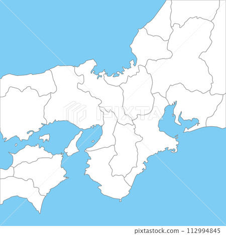 A simple blank map from the Kinki region to the Tokai region, including prefectural boundaries 112994845