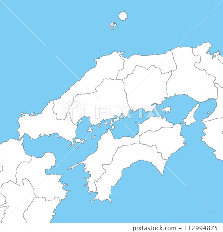 A simple blank map of the Chugoku/Shikoku region, including prefectural boundaries 112994875