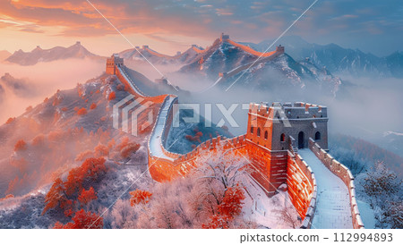 The Great Wall of China is covered with snow The Great Wall of China is covered with snow 112994893