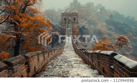 The Great Wall of China is covered with snow 112994898