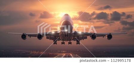 passenger plane taking over airport runway use for air transport and traveling theme 112995178