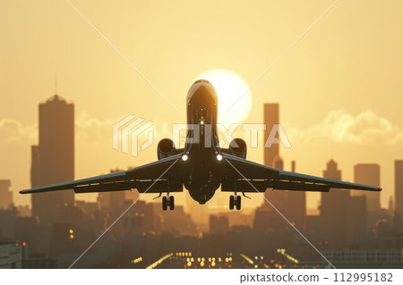passenger plane taking over airport runway use for air transport and traveling theme 112995182
