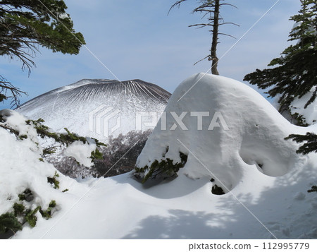 剩餘雪季的黑田山（樹上和淺間山上的雪） 112995779