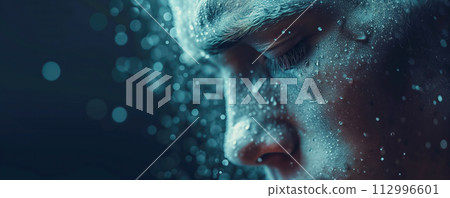 Close-up panoramic view of the man sad face. Concept of pain, depression, disease, sadness. 112996601
