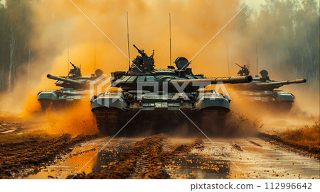 Dominating the Battlefield: Powerful Military Tank Unleashes Armored Fury in Modern Warfare, Generative Ai 112996642